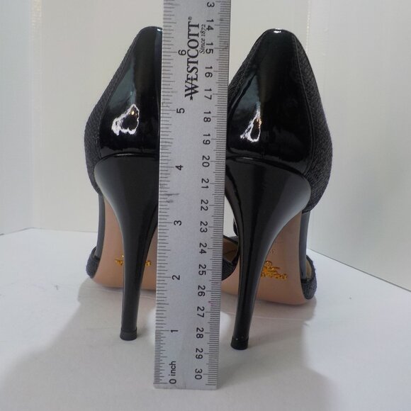 PRADA, Black Patent Leather with Weave Pattern, Rosette detail, Size: 39.5 Ital. - Picture 5 of 8